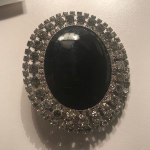 Brooch new Crystal and Onyx Dressey Brooch